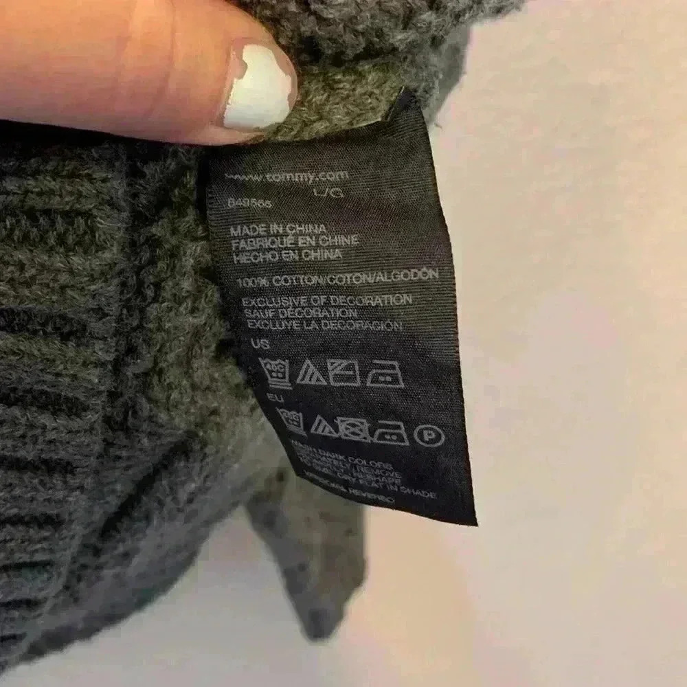 Tommy Hilfiger gray chunky sweater sz L open knit crew neck career comfy casual - Picture 6 of 8